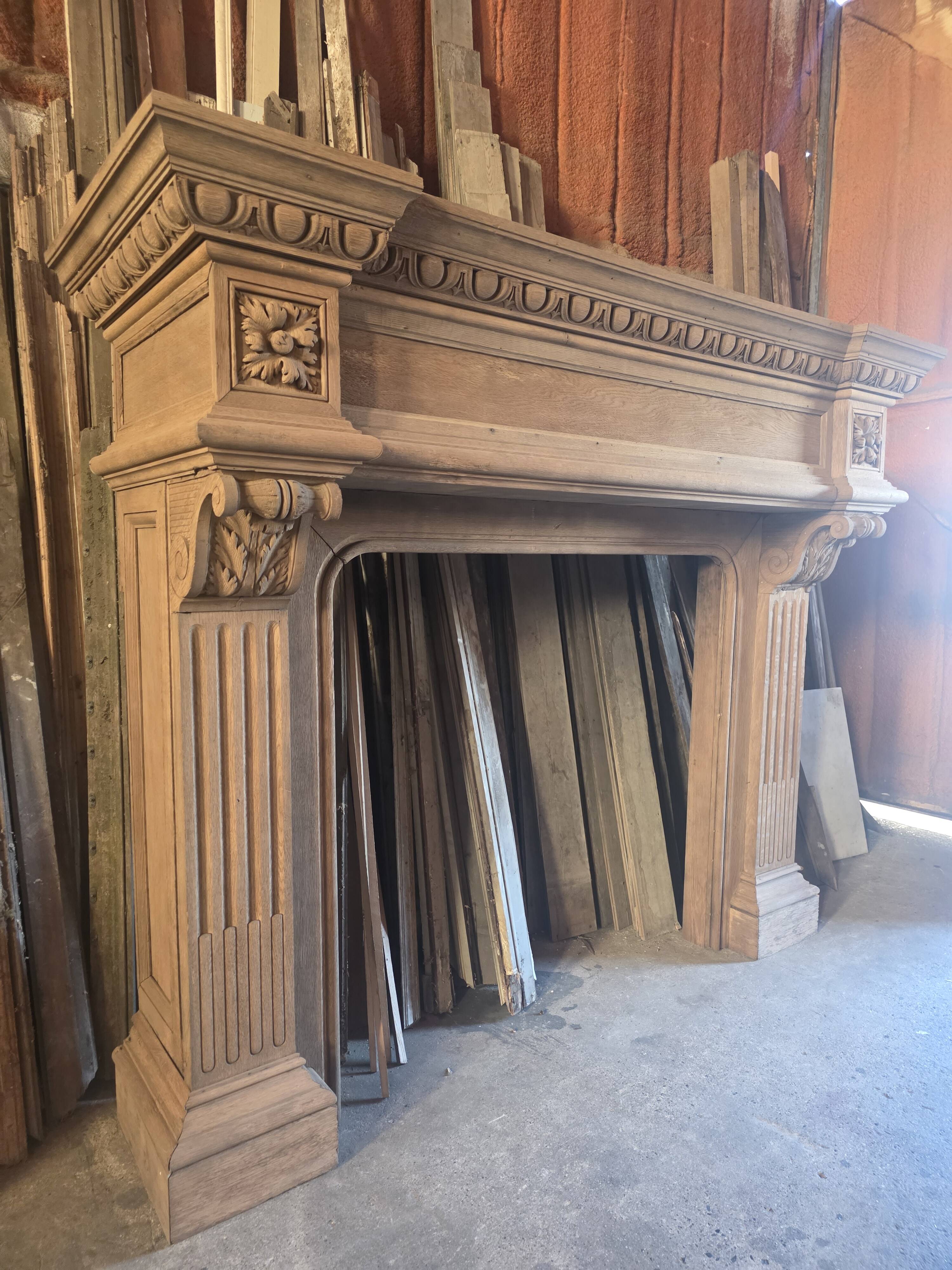 19th-century oak castle fireplace