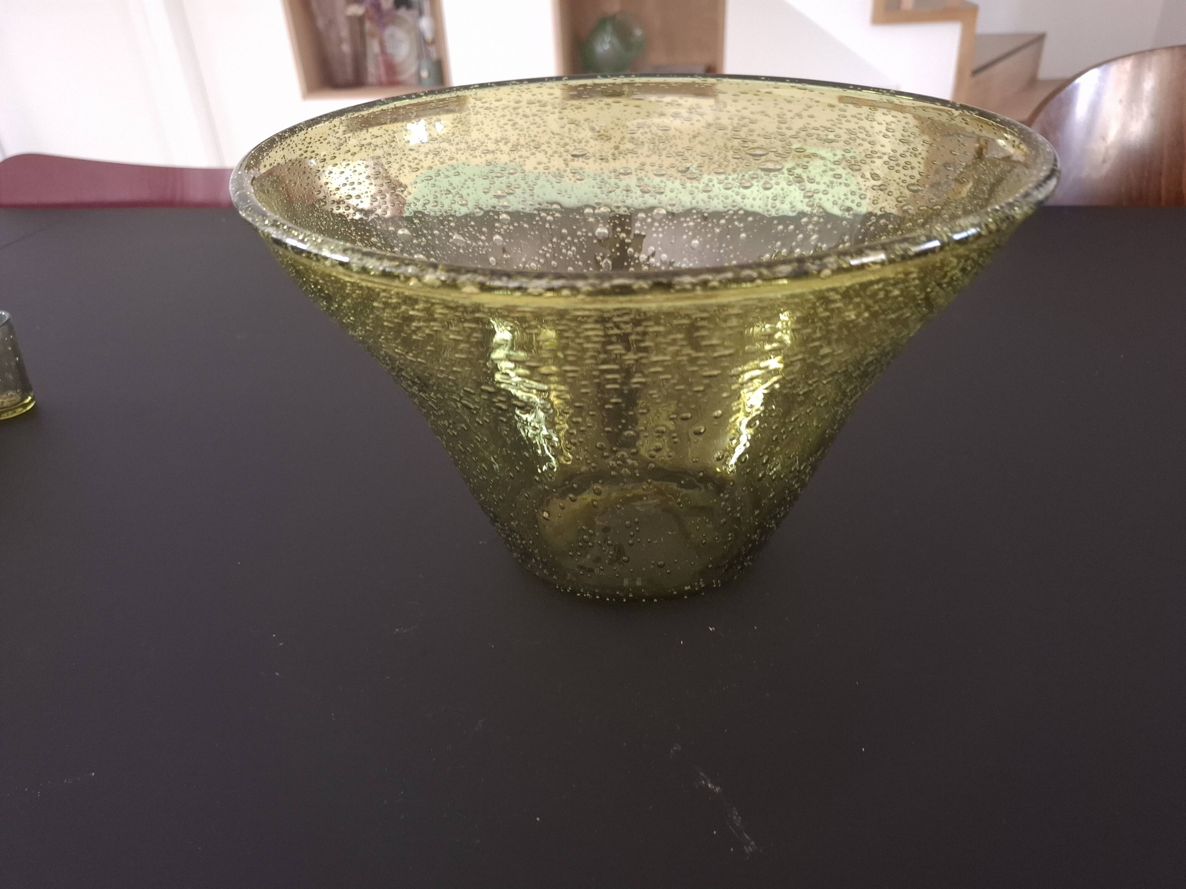 Large blown biot glass salad bowl
