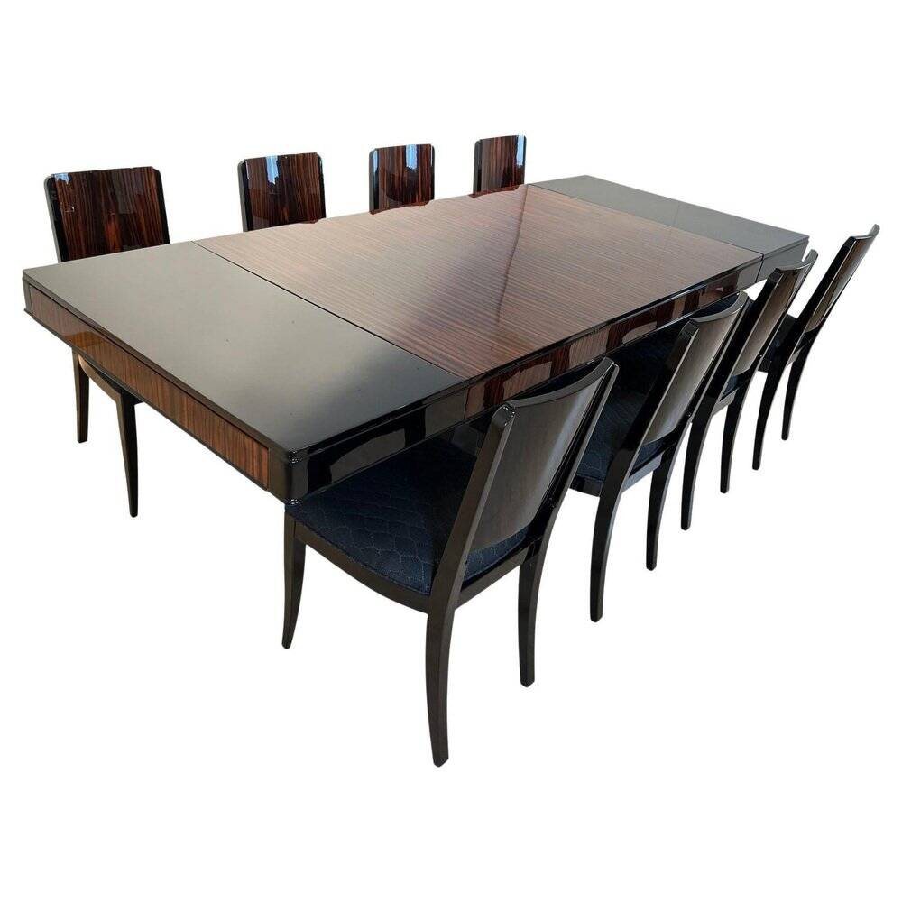 French Art Deco Expandable Dining Room Set, 1930, Set of 9
