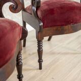 Set of Empire Mahogany Armchairs in Red Upholstery, 19th Century