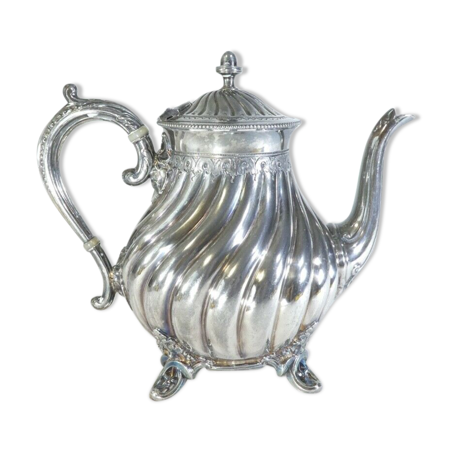 Silver flat silver metal teapot