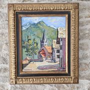 Tableau Huile sur toile - Village savoyard signé L Chabaud 86