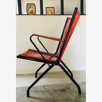 André Monpoix's orange scoubidou folding chair - 1960s