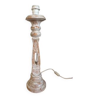 Wooden baluster lamp base with white cherry patina