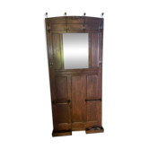 Antique solid wood entrance coat rack with mirror – early 20th-century coat stand