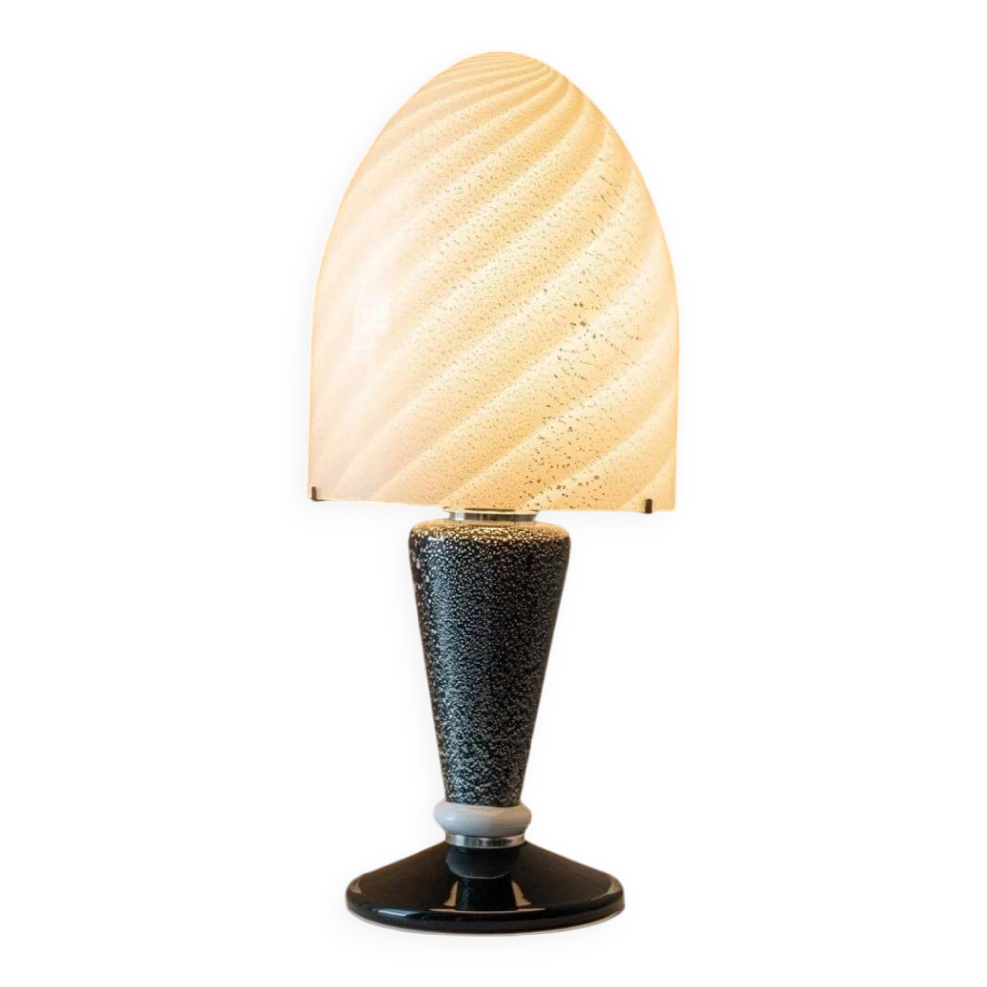 Mushroom table lamp Murano Swirl - silver details in black and white - vintage glass - Space Age design - 1970s