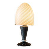 Lampe de table champignon Murano Swirl - détails argentés noir et blanc - verre vintage - design Space Age - années 1970