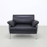 Fauteuil de salon postmoderne en cuir et chrome, années 1980