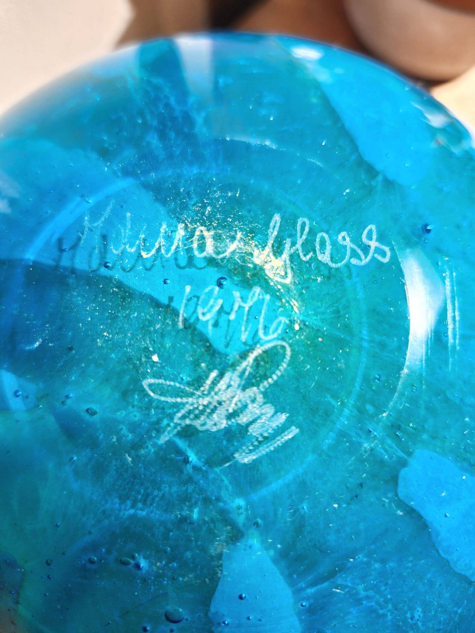 Vintage 1976 Mdina Glass Ming Bulbous Vase Blue and Yellow Swirl Hand Blown