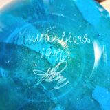 Vintage 1976 Mdina Glass Ming Bulbous Vase Blue and Yellow Swirl Hand Blown