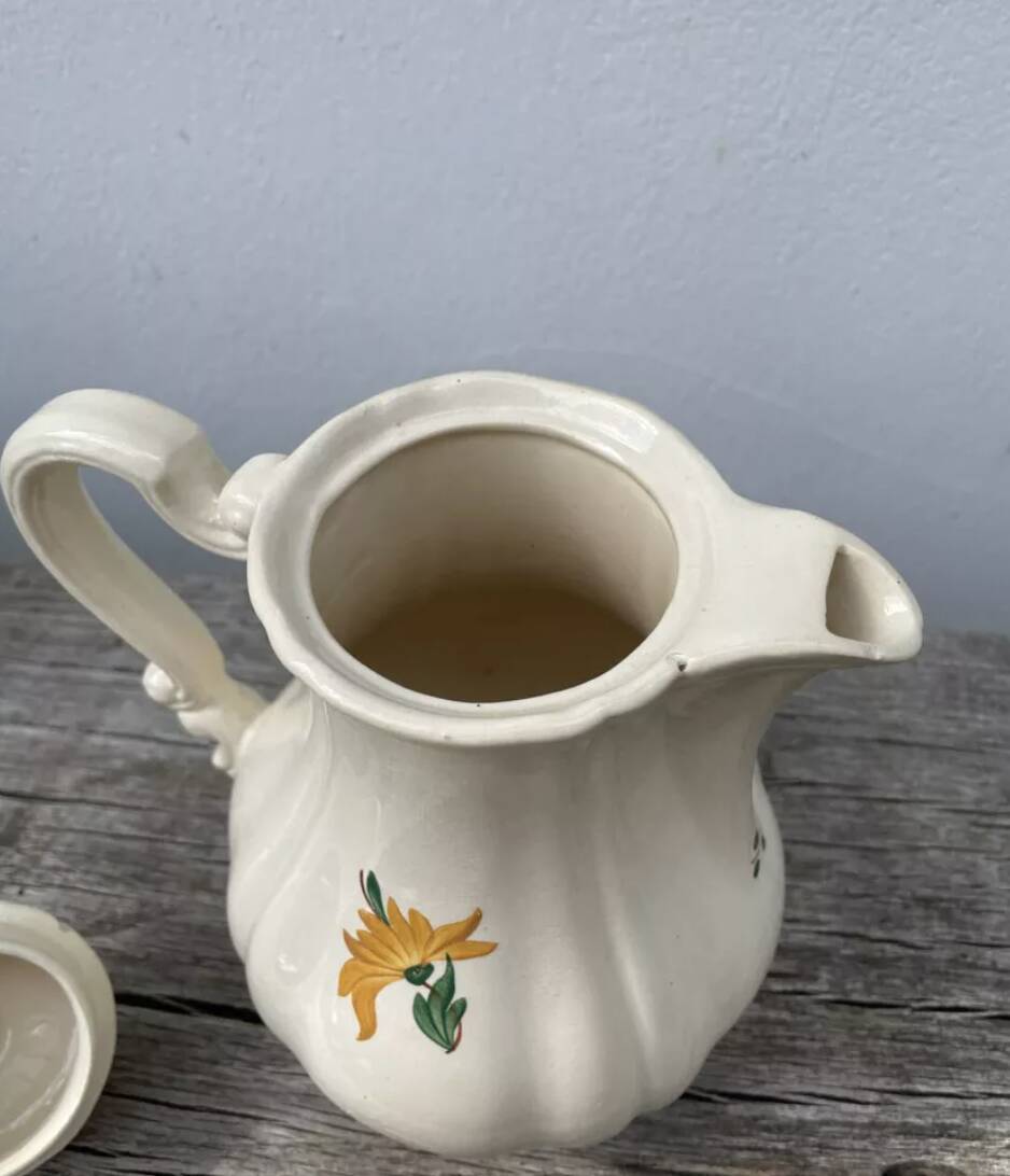 Large ceramic teapot with floral decoration, Digoin Sarreguemines