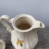 Large ceramic teapot with floral decoration, Digoin Sarreguemines