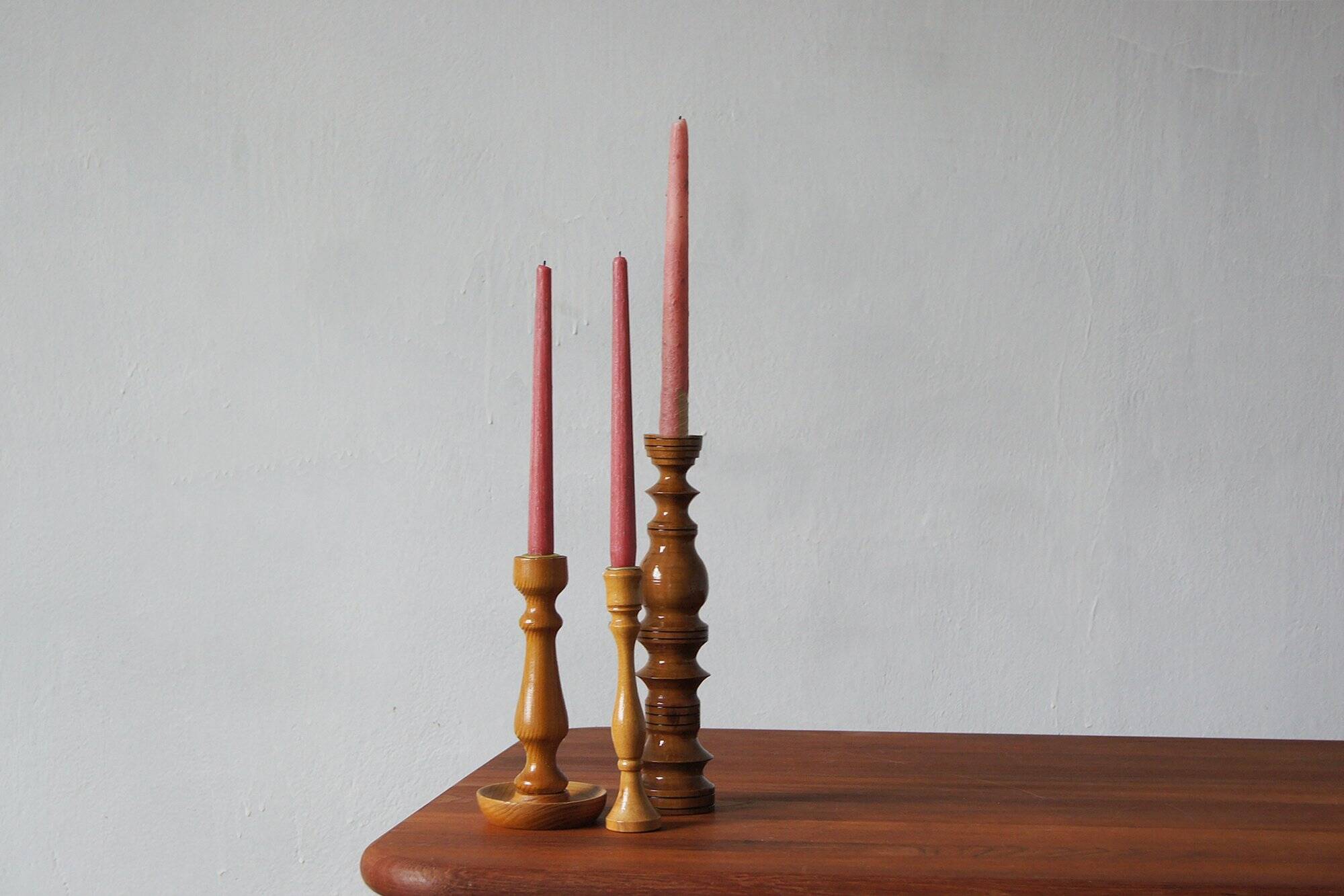 Scandinavian Wooden Candleholders, Set of 3