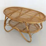 Oval Wicker Coffee Table with Lower Shelf