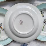 6 vintage white and green porcelain soup plates Iris Moulin des Loups "Sargosse" 1950s