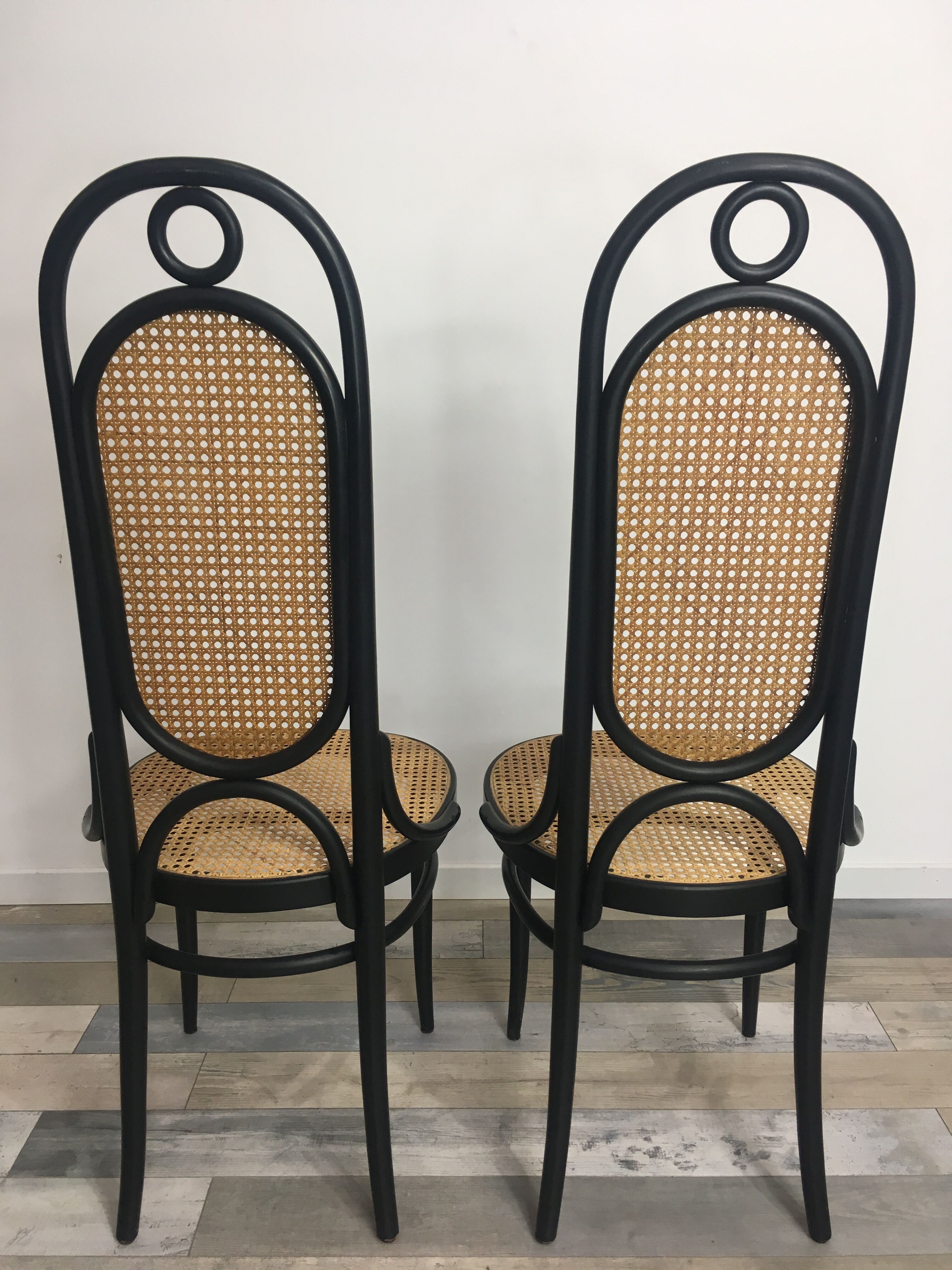 Pair of black lace-lace thonet chairs and model canage No.17 or Long John