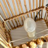 Vintage Wood and Wicker Cube Lamp
