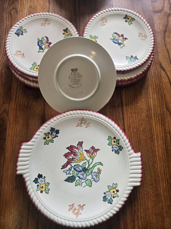 Service à Gâteau Longwy, Plat à Oreilles + 11 Assiettes