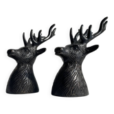 Salt and pepper shaker set with patinated brass deer heads.