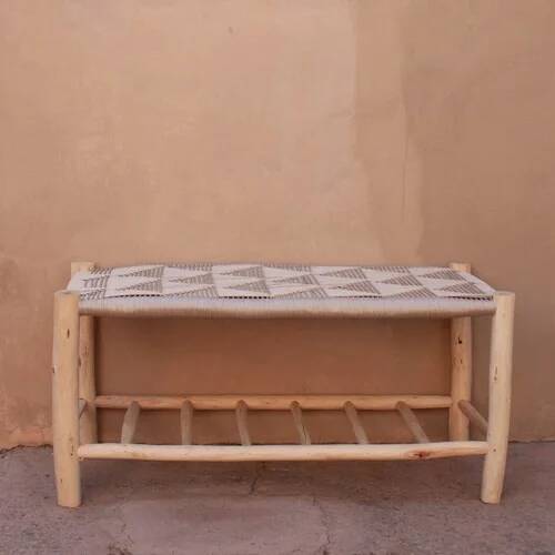 Woven bench with shelf