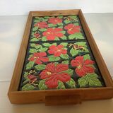 Ceramic tray with hibiscus flowers and butterflies