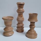 Trio turned wood candlesticks
