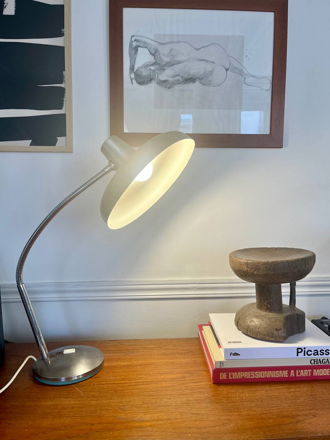 Flexible chrome metal desk lamp, 1970s