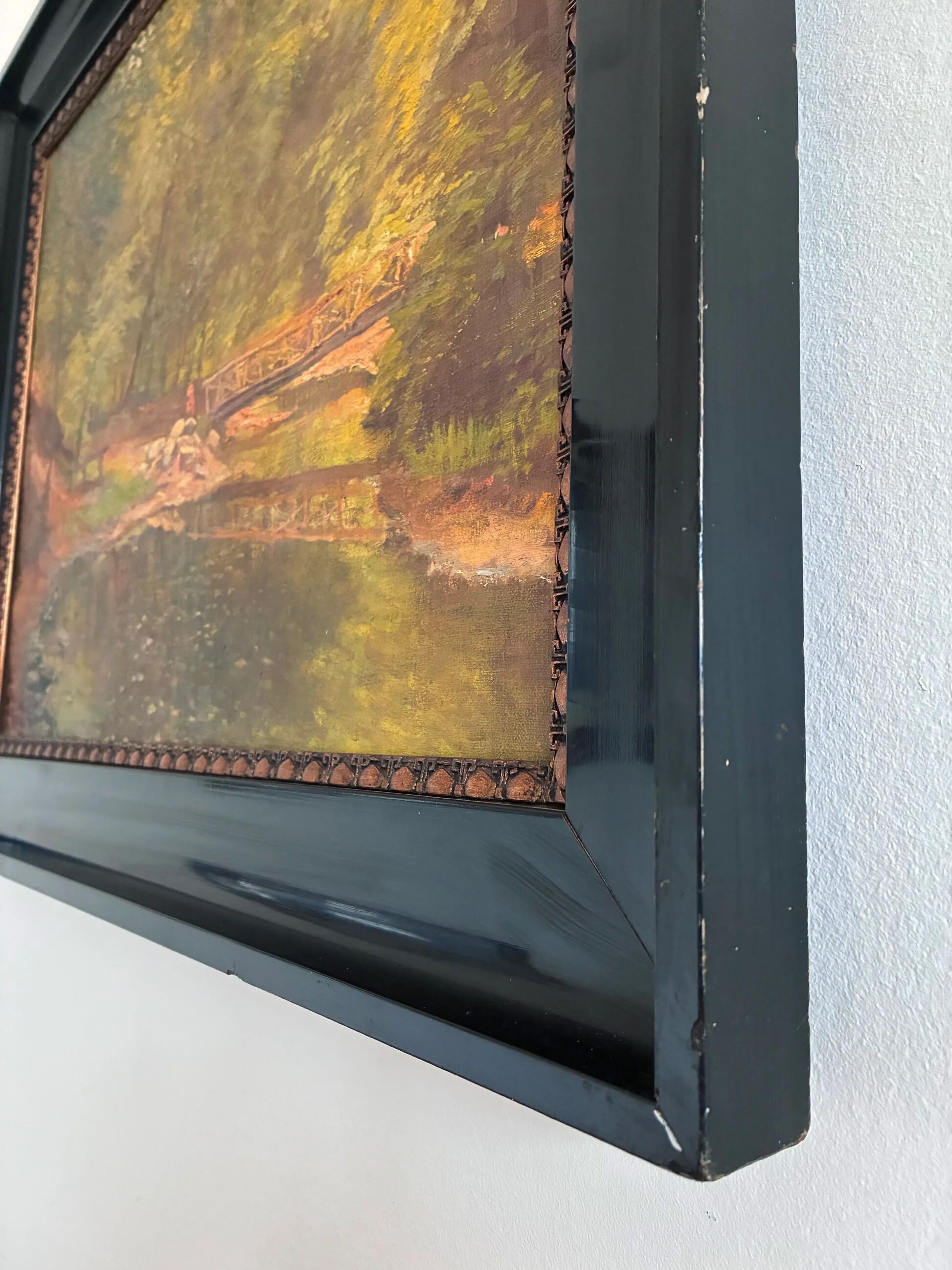 Peinture à l'huile vintage originale paysage forestier