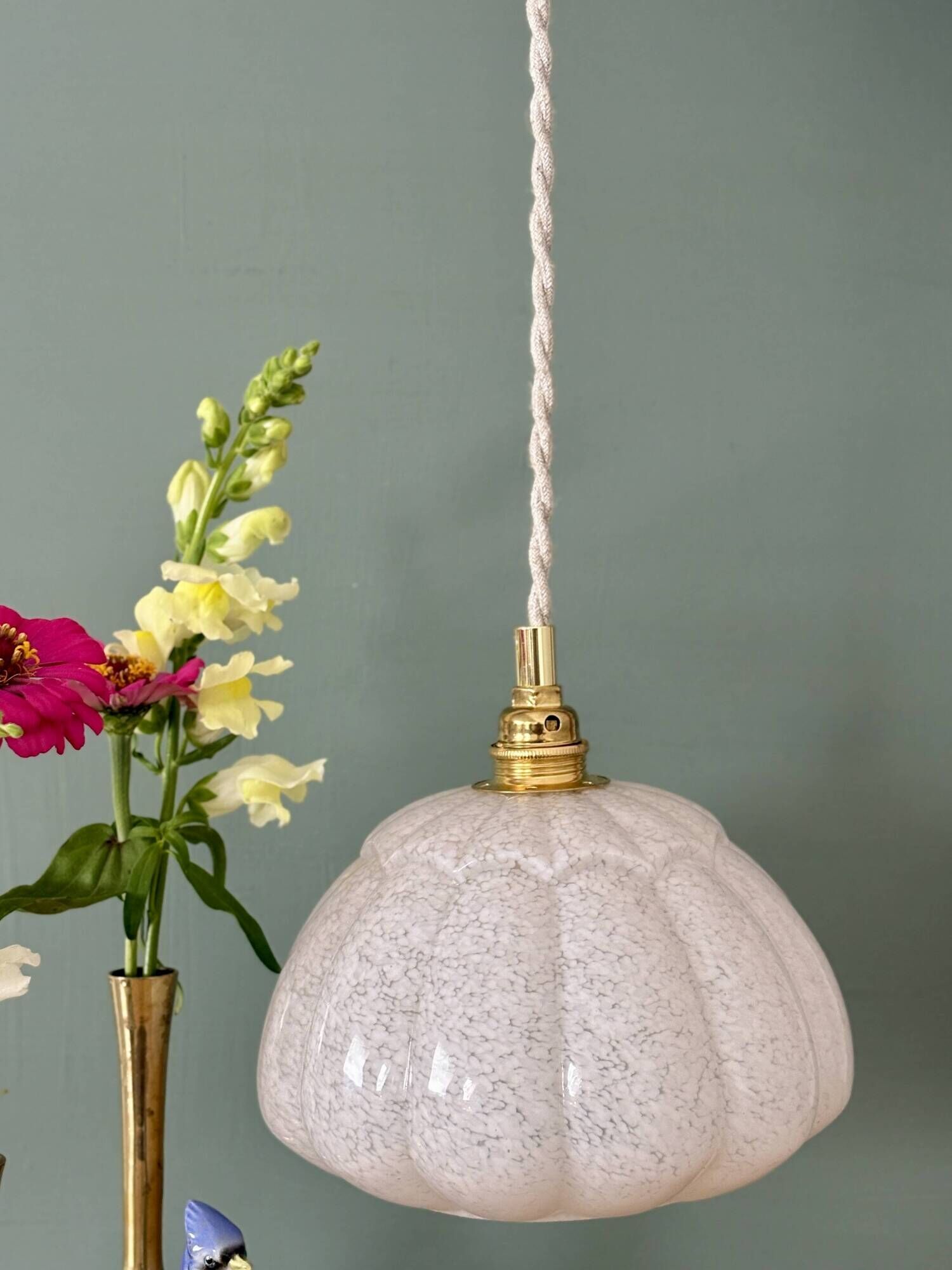 Vintage glass pendant light from Clichy in white.