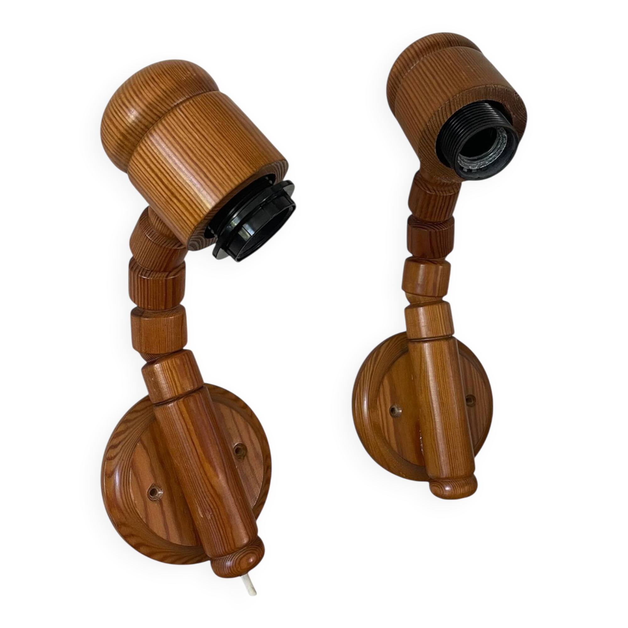 Pair of articulated Scandinavian wall lights SOLBACKEN in vintage wood