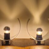Pair of sculptural lamps in brushed metal – Design by Philippe Rogier