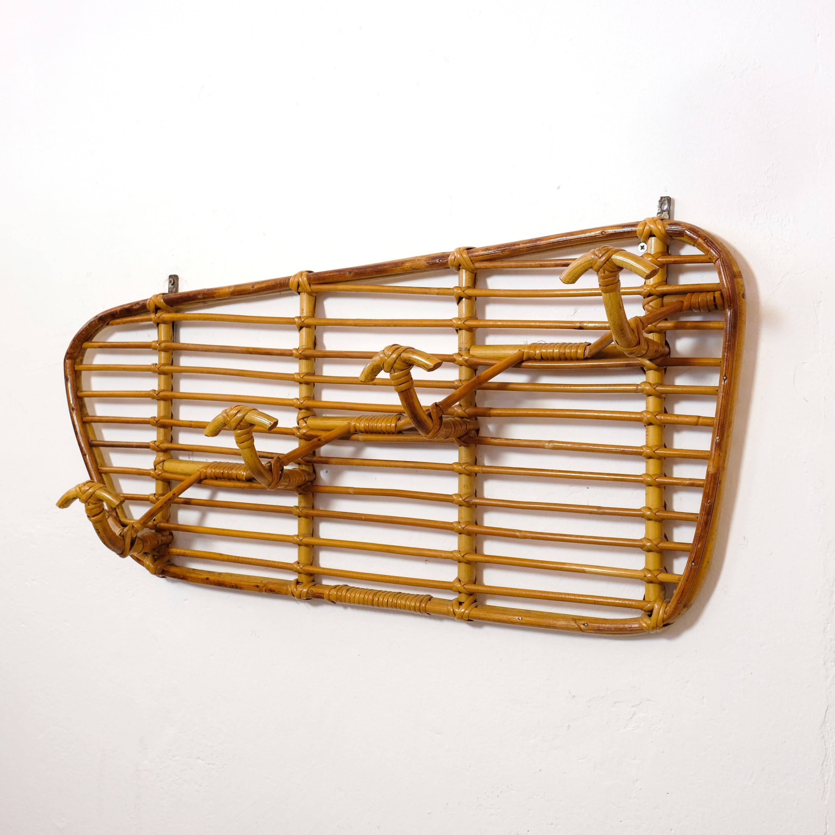 Portemanteau en rotin à 4 patères, Italie,1960s.
