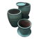 Set of 3 large blue glazed stoneware pots.
