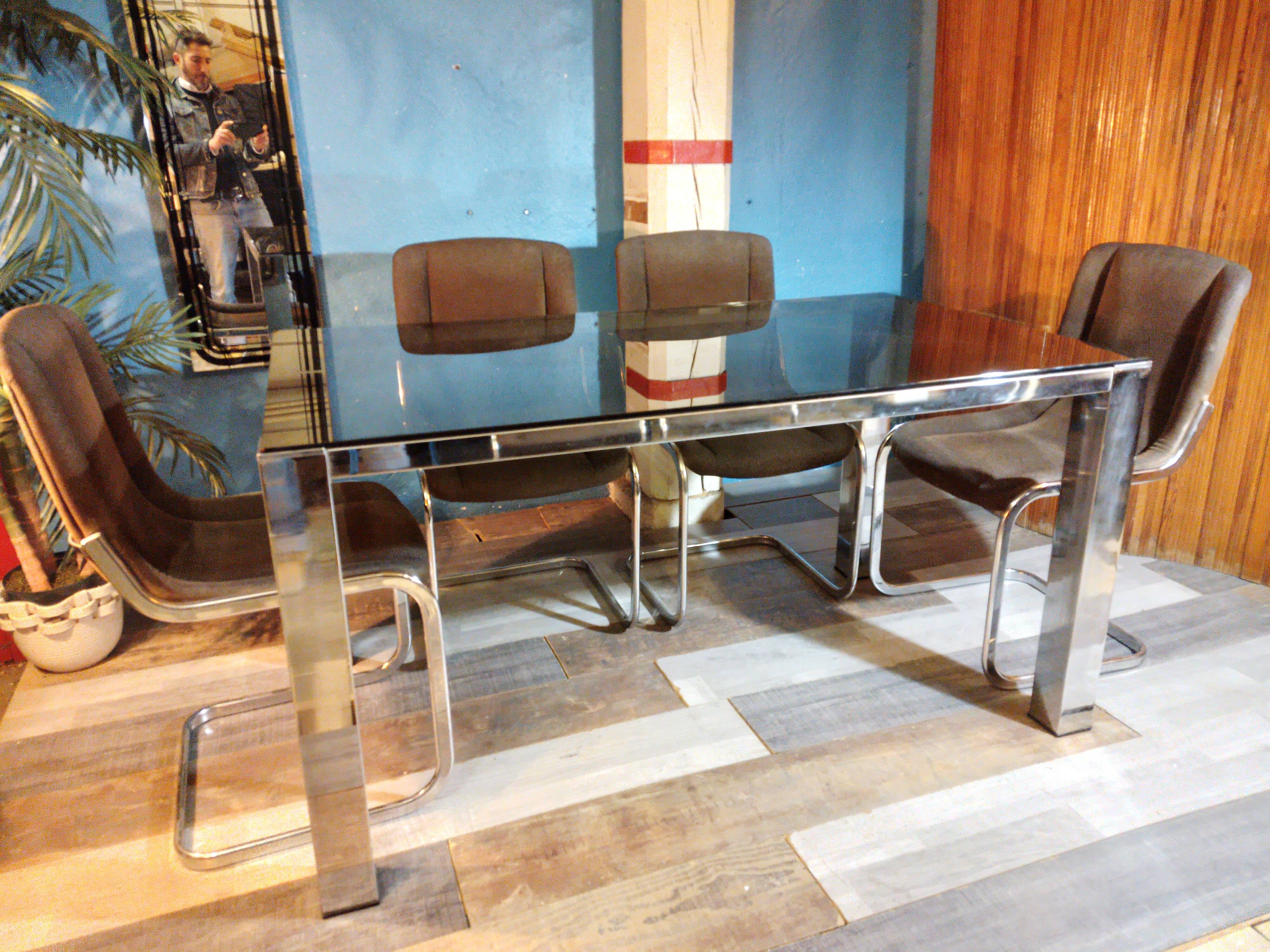 Italian coffee table + 6 chairs 1970s