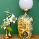Vintage table lamp with floral decorations and white opaline.