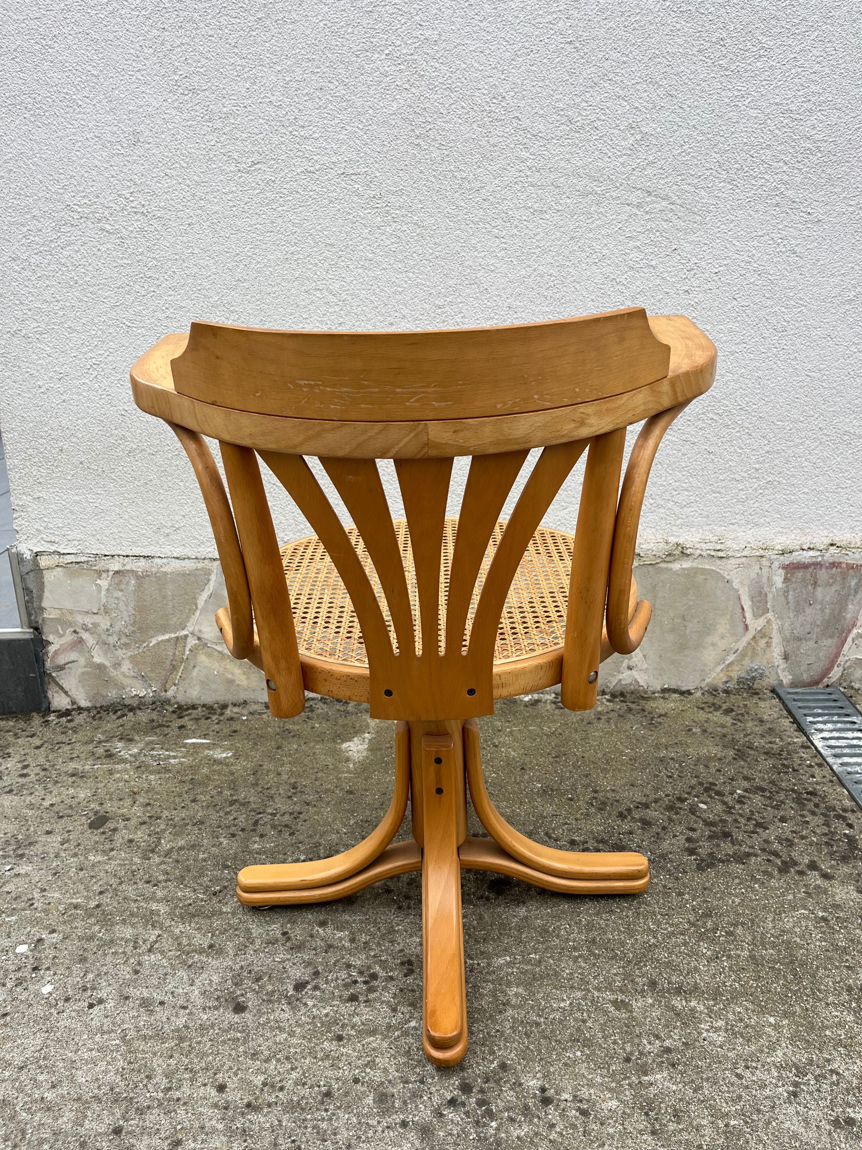 Vintage Thonet style swivel office chair – bent wood & cane