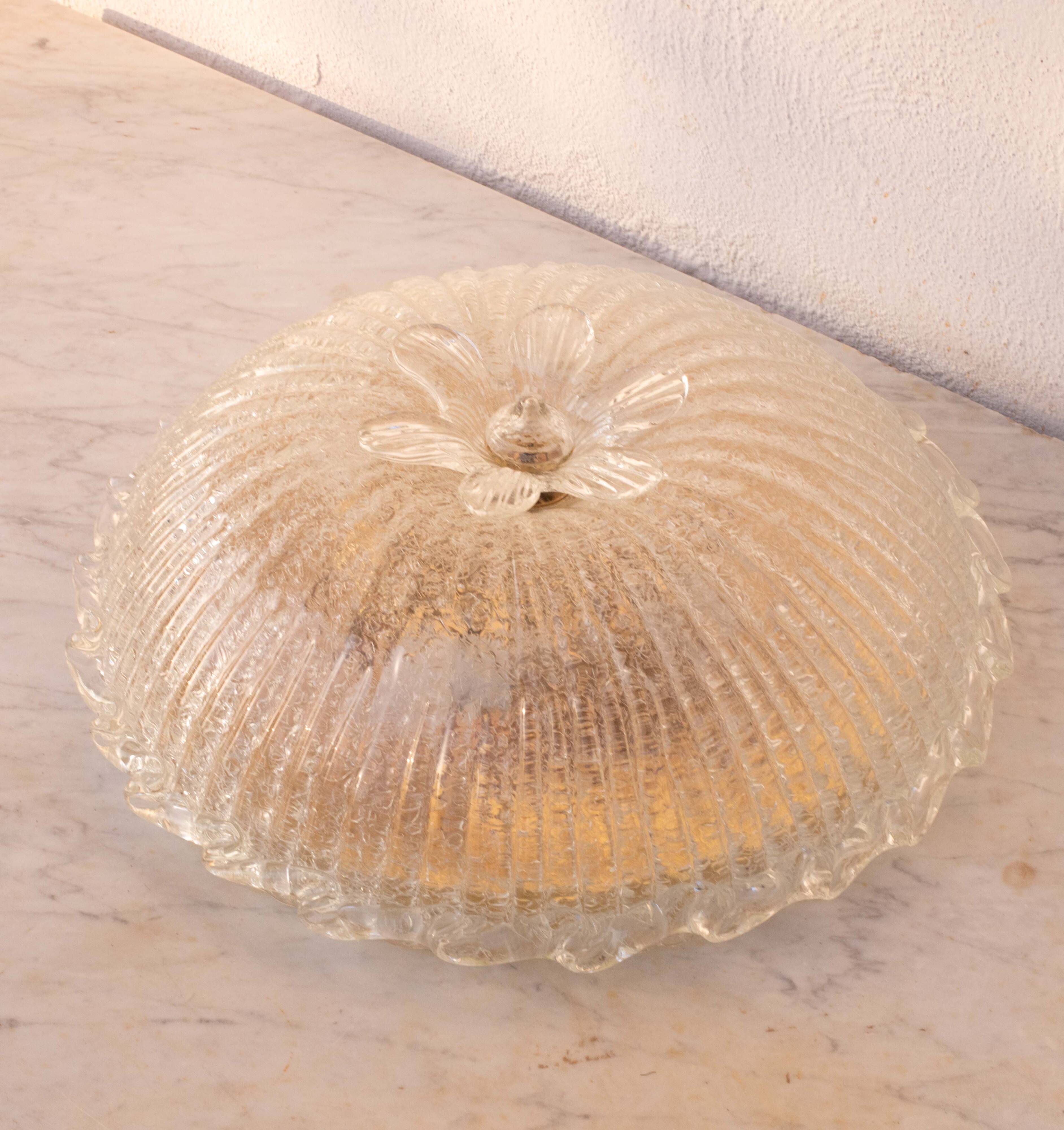 Italian Transparent Murano Glass Ceiling with Flower
