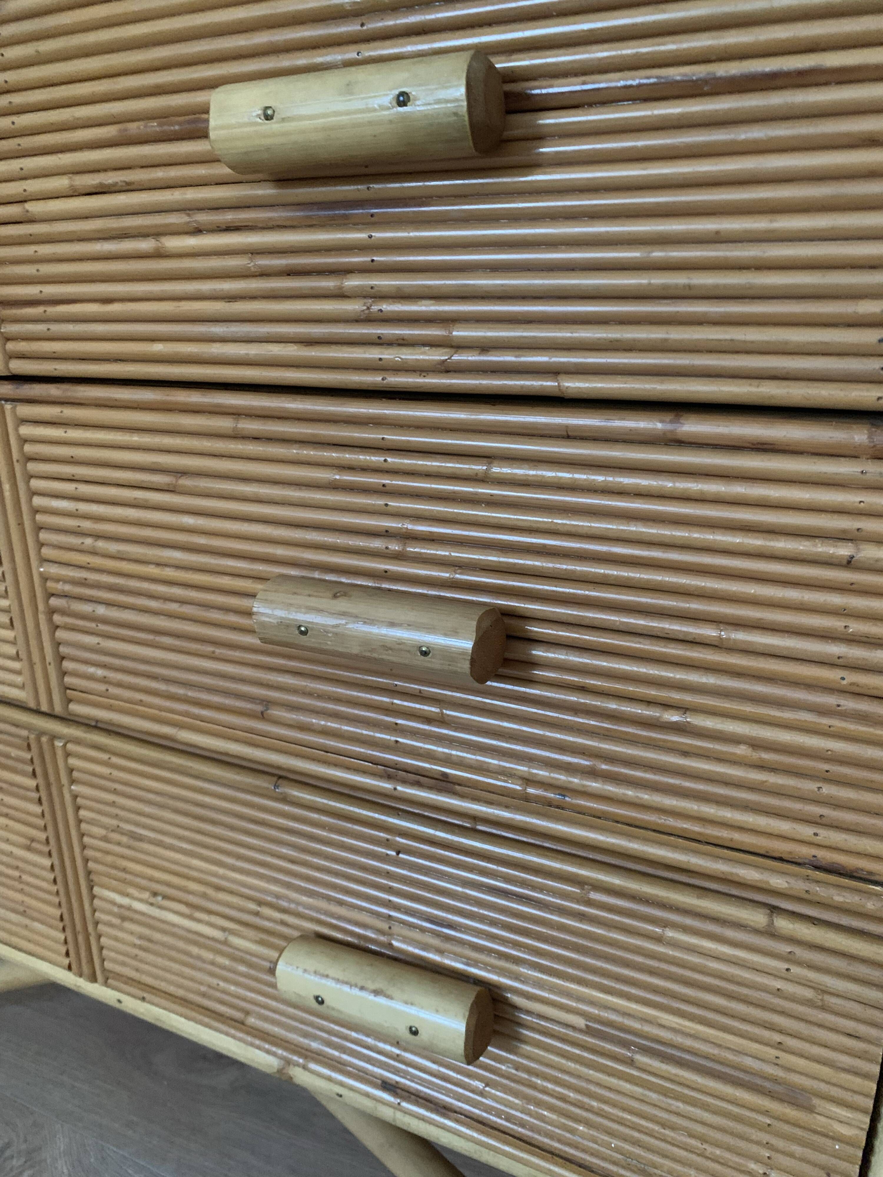 3-drawer rattan/bamboo chest of drawers attributed to Adrien Audoux and Frida Minnet. Circa 1950