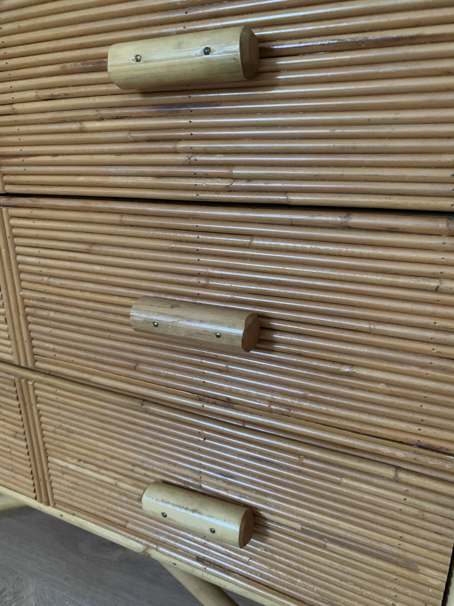 3-drawer rattan/bamboo chest of drawers attributed to Adrien Audoux and Frida Minnet. Circa 1950
