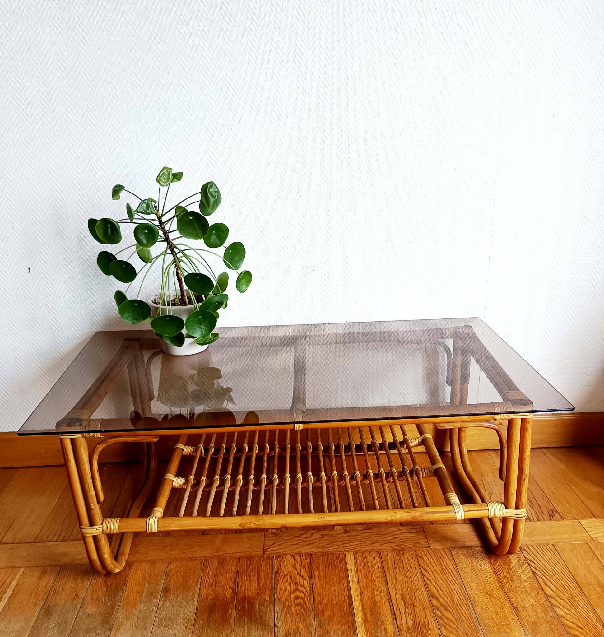 Vintage 1960s rattan coffee table