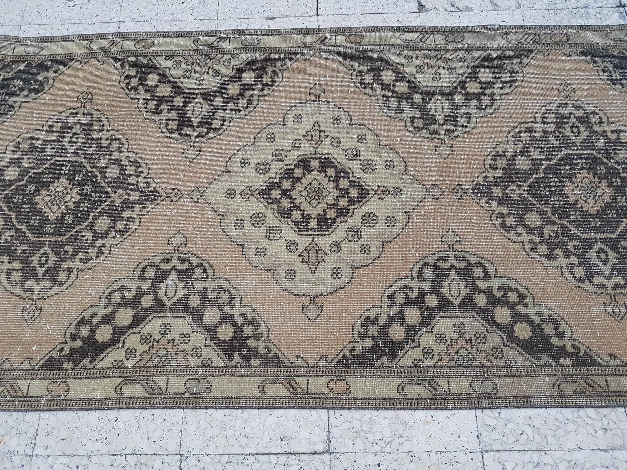 Vintage Turkish hallway rug 106x379 cm