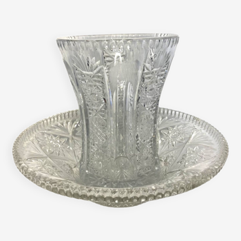 Ensemble en cristal taillé grande coupe et vase XXème