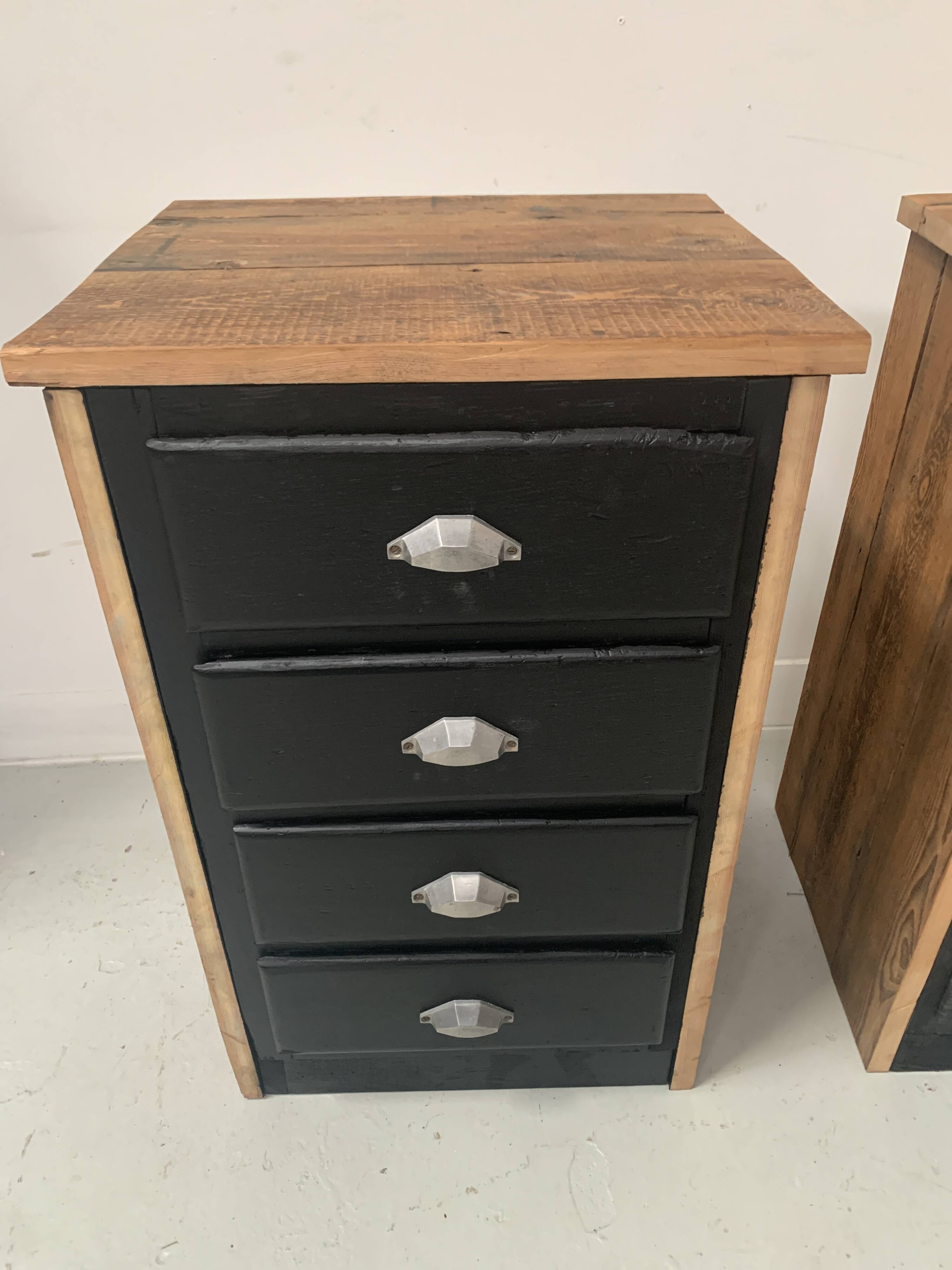 Pair of small brutalist chests of drawers in patinated fir, 20th century.