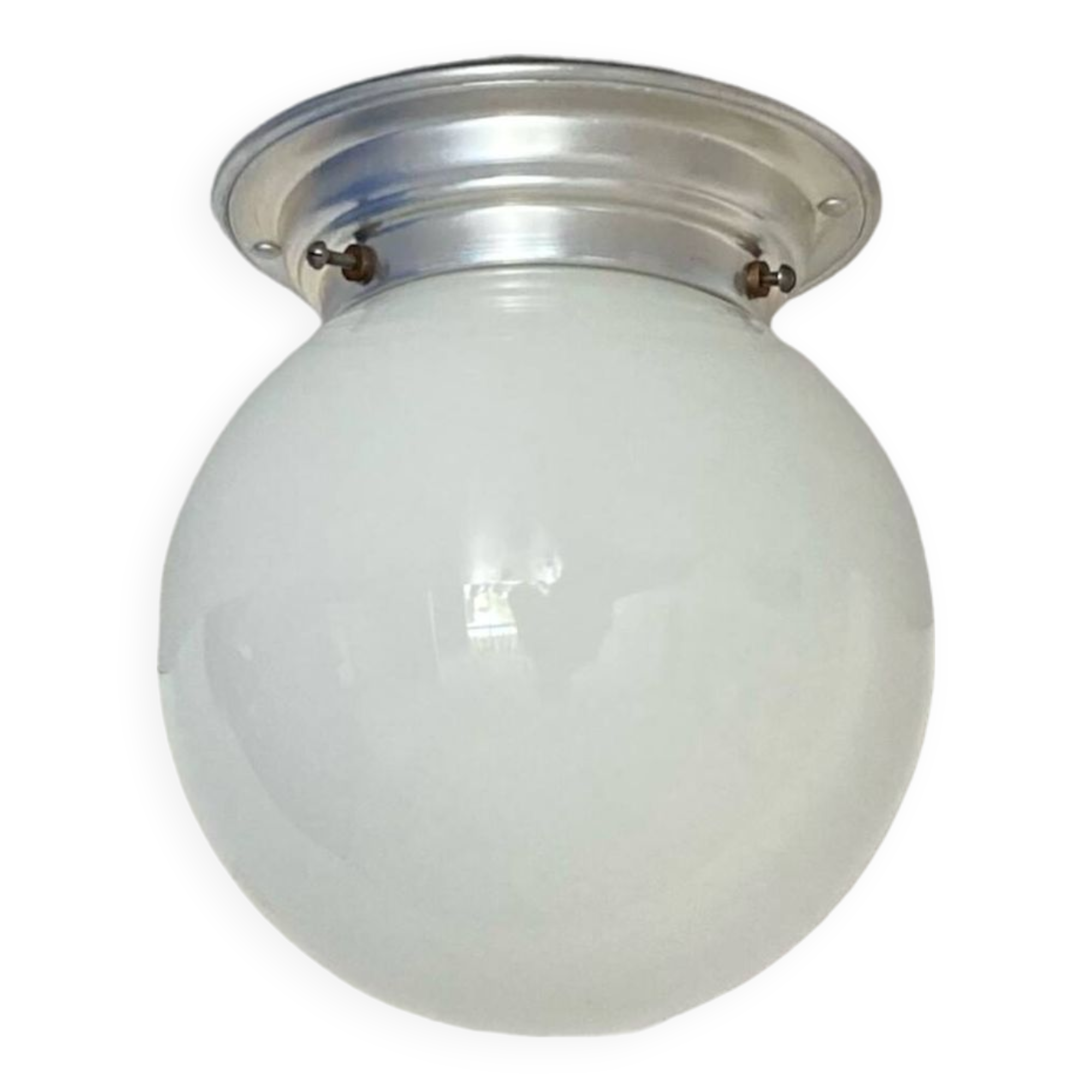 Old globe in opaline vintage wall or ceiling light diameter 15 cm and aluminum base LAMP-7127