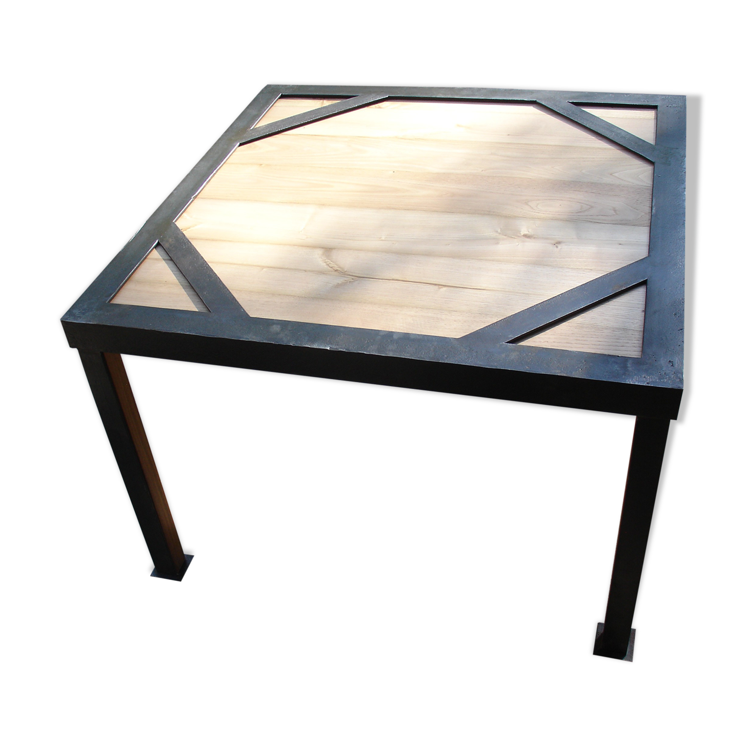 Industrial-style steel and wood coffee table or side table