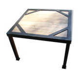 Steel and wood-style coffee table or sofa