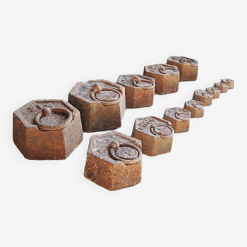 13 Old Cast Iron Weights for Scales