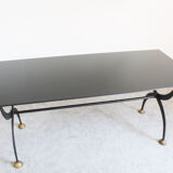 Table en fer forgé avec verre laqué noir, Italia années 1970