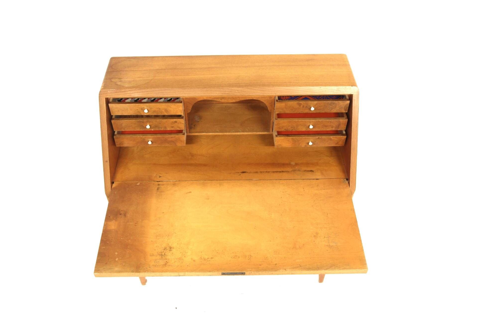 Scandinavian secretary in elm, Swedish modern, Sweden, 1940.
