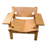 Chaise espagnole modèle BM2226 en chêne et cuir naturel végétal patiné par Børge Mogensen